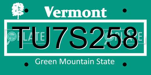 TU7S258 Vermont License Plate
