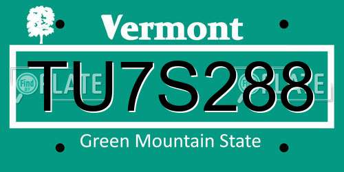 TU7S288 Vermont License Plate