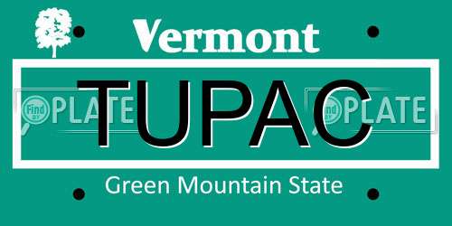 TUPAC Vermont License Plate