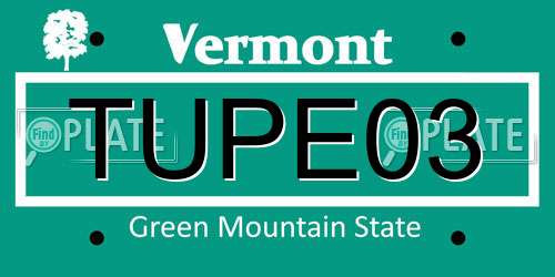 TUPE03 Vermont License Plate