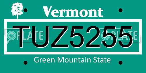TUZ5255 Vermont License Plate