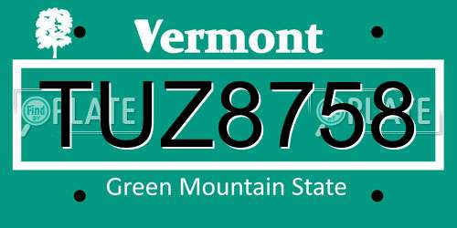 TUZ8758 Vermont License Plate