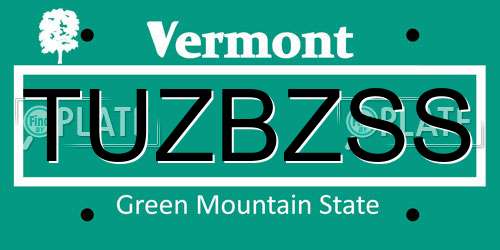TUZBZSS Vermont License Plate