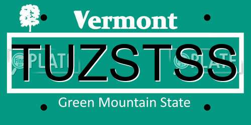 TUZSTSS Vermont License Plate