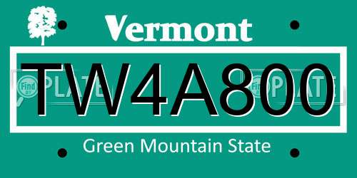 TW4A800 Vermont License Plate