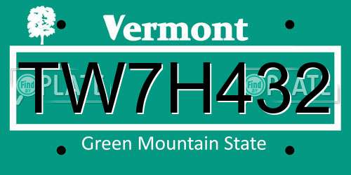TW7H432 Vermont License Plate
