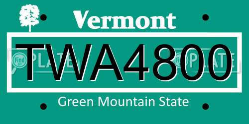 TWA4800 Vermont License Plate