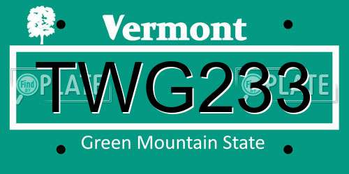 TWG233 Vermont License Plate