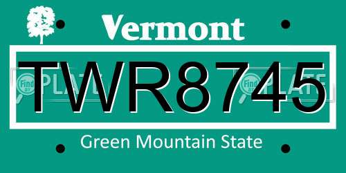 TWR8745 Vermont License Plate