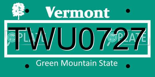 TWU0727 Vermont License Plate