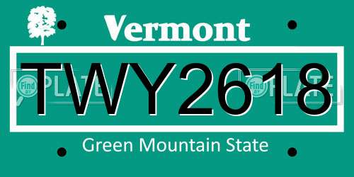 TWY2618 Vermont License Plate