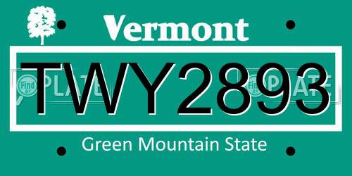 TWY2893 Vermont License Plate