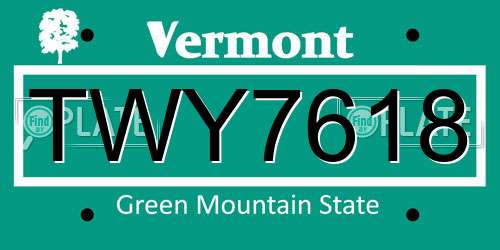 TWY7618 Vermont License Plate
