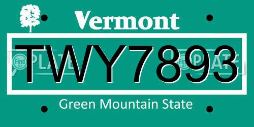 TWY7893 Vermont License Plate
