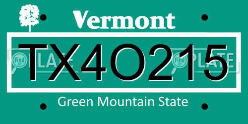 TX4O215 Vermont License Plate