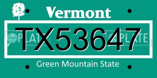 TX53647 Vermont License Plate