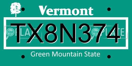 TX8N374 Vermont License Plate