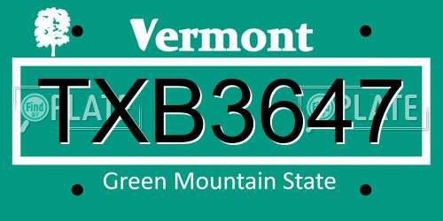 TXB3647 Vermont License Plate