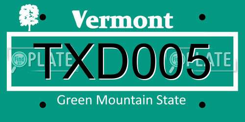 TXD005 Vermont License Plate