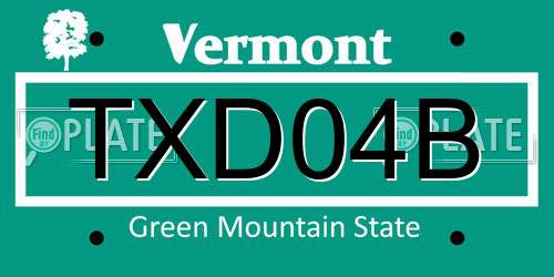 TXD04B Vermont License Plate
