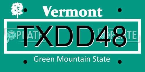 TXDD48 Vermont License Plate