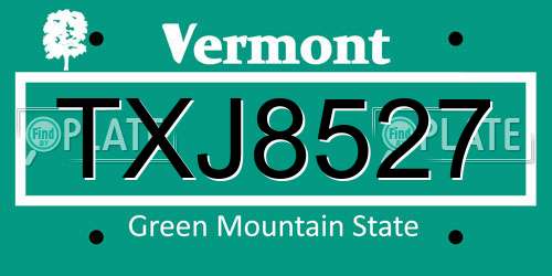 TXJ8527 Vermont License Plate
