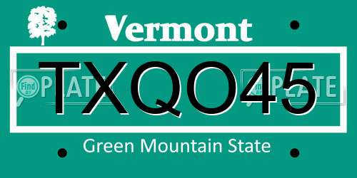 TXQO45 Vermont License Plate