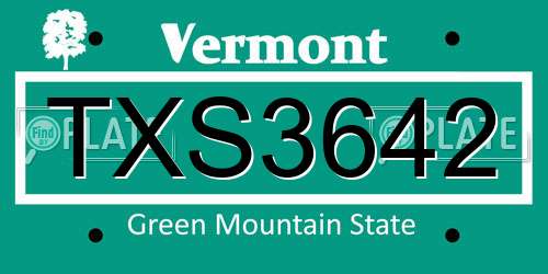 TXS3642 Vermont License Plate