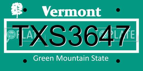 TXS3647 Vermont License Plate