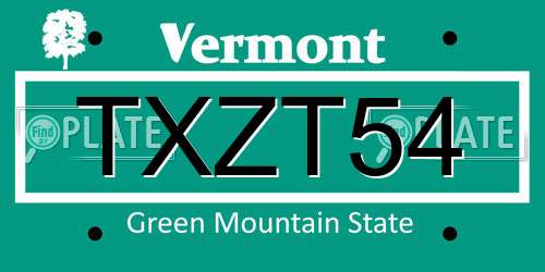TXZT54 Vermont License Plate