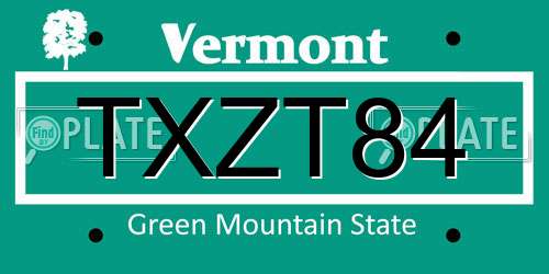 TXZT84 Vermont License Plate