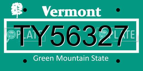 TY56327 Vermont License Plate