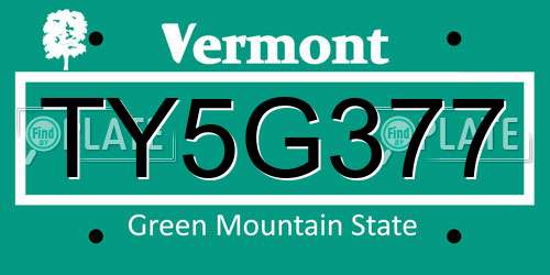 TY5G377 Vermont License Plate
