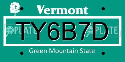 TY6B7D Vermont License Plate