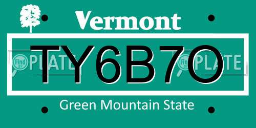 TY6B7O Vermont License Plate