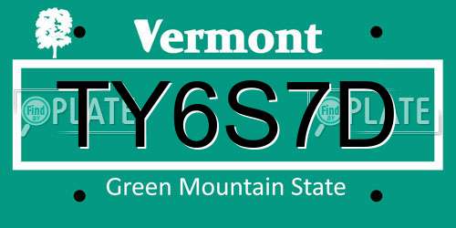 TY6S7D Vermont License Plate