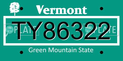 TY86322 Vermont License Plate
