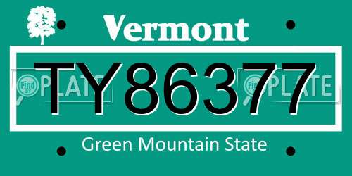 TY86377 Vermont License Plate