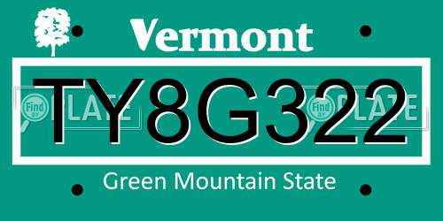 TY8G322 Vermont License Plate