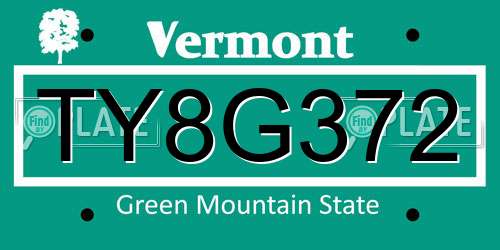TY8G372 Vermont License Plate