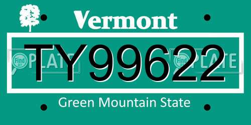 TY99622 Vermont License Plate