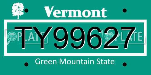 TY99627 Vermont License Plate
