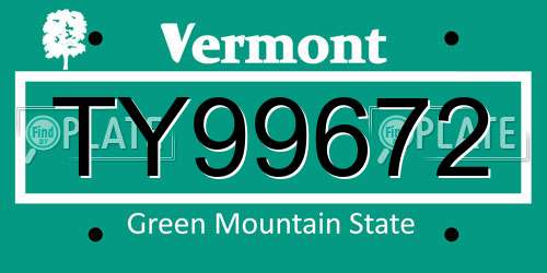 TY99672 Vermont License Plate