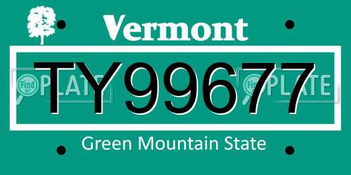TY99677 Vermont License Plate