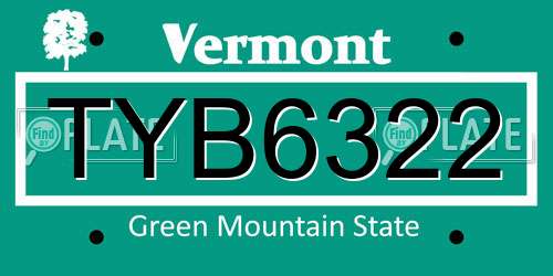 TYB6322 Vermont License Plate