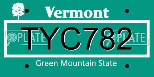 TYC782 Vermont License Plate