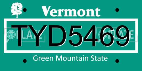 TYD5469 Vermont License Plate