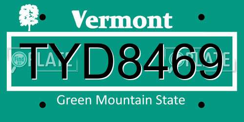 TYD8469 Vermont License Plate
