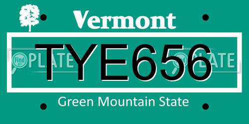 TYE656 Vermont License Plate
