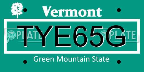 TYE65G Vermont License Plate